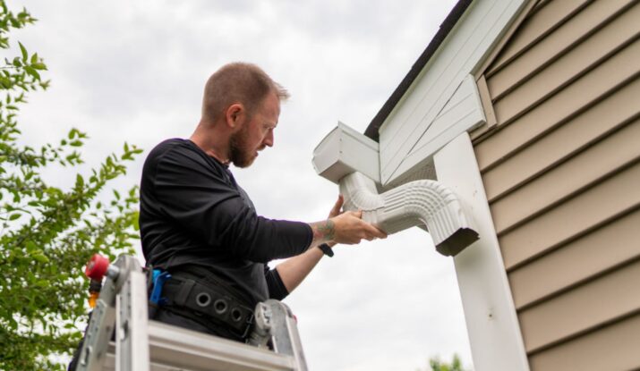 person installing new gutter