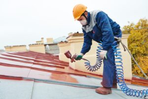 man painting roof with professional kit